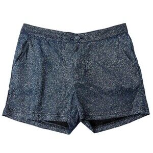 Shein Silver Blue Sparkle Mini Shorts Hot Pants Pockets Zip Closure Size Large